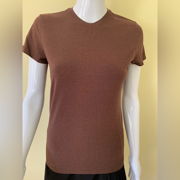 Jones New York lot of 2 bamboo & cotton blend tops brown & cream crew neck US M - Picture 4 of 14